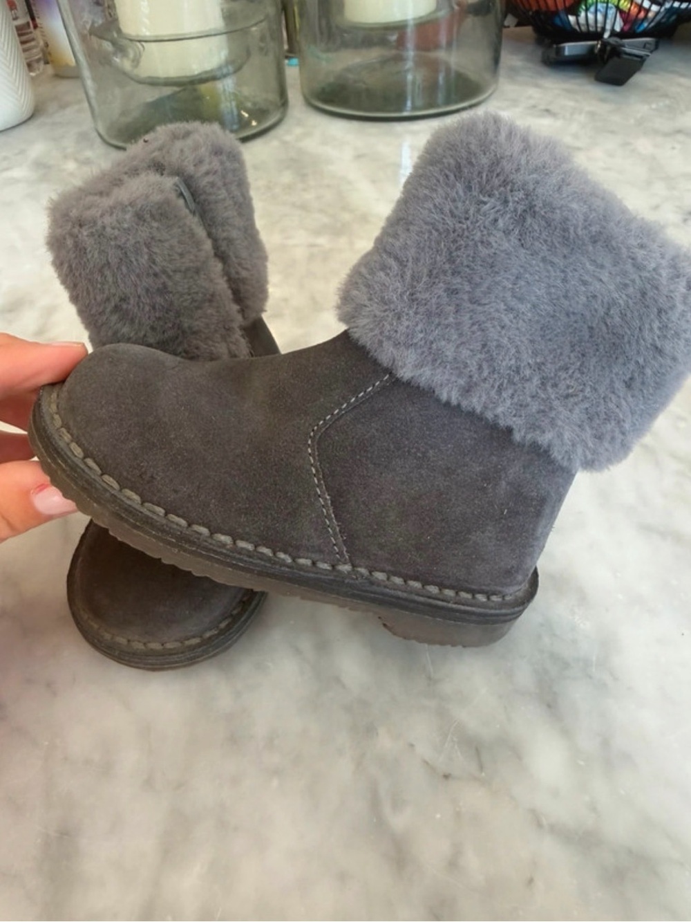 Il Gufo Gray Suede Kids Boots with Faux-Fur Cuff
